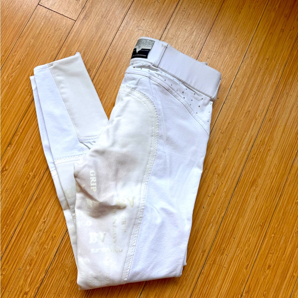 Women's White Grip Riding Breeches With Decorative Waistband